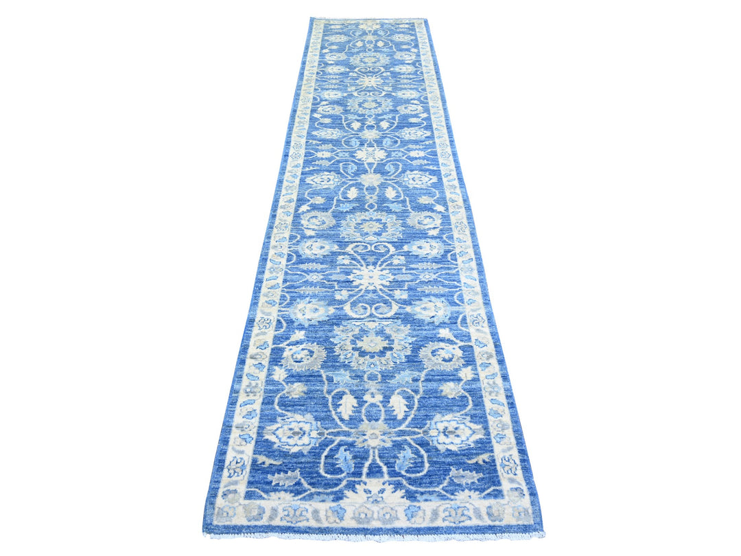 2'8" x 11'8" New Hand Knotted Blue Wool Runner Oriental Rug - MOA10273412