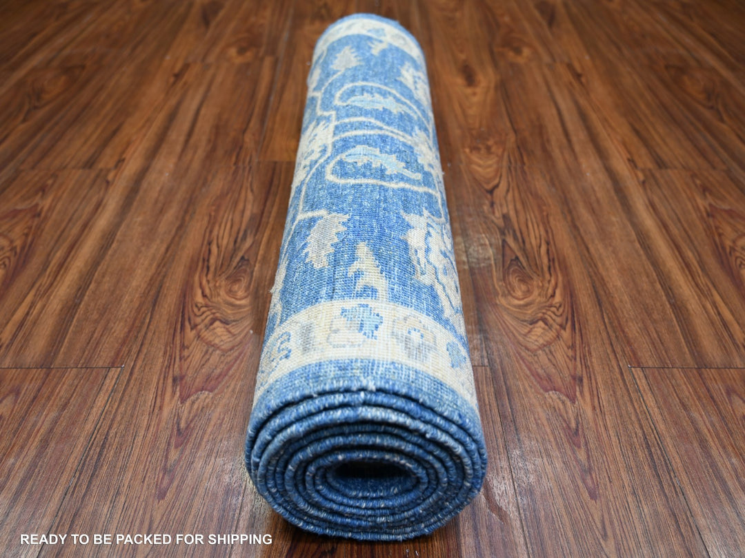 2'8" x 11'8" New Hand Knotted Blue Wool Runner Oriental Rug - MOA10273412