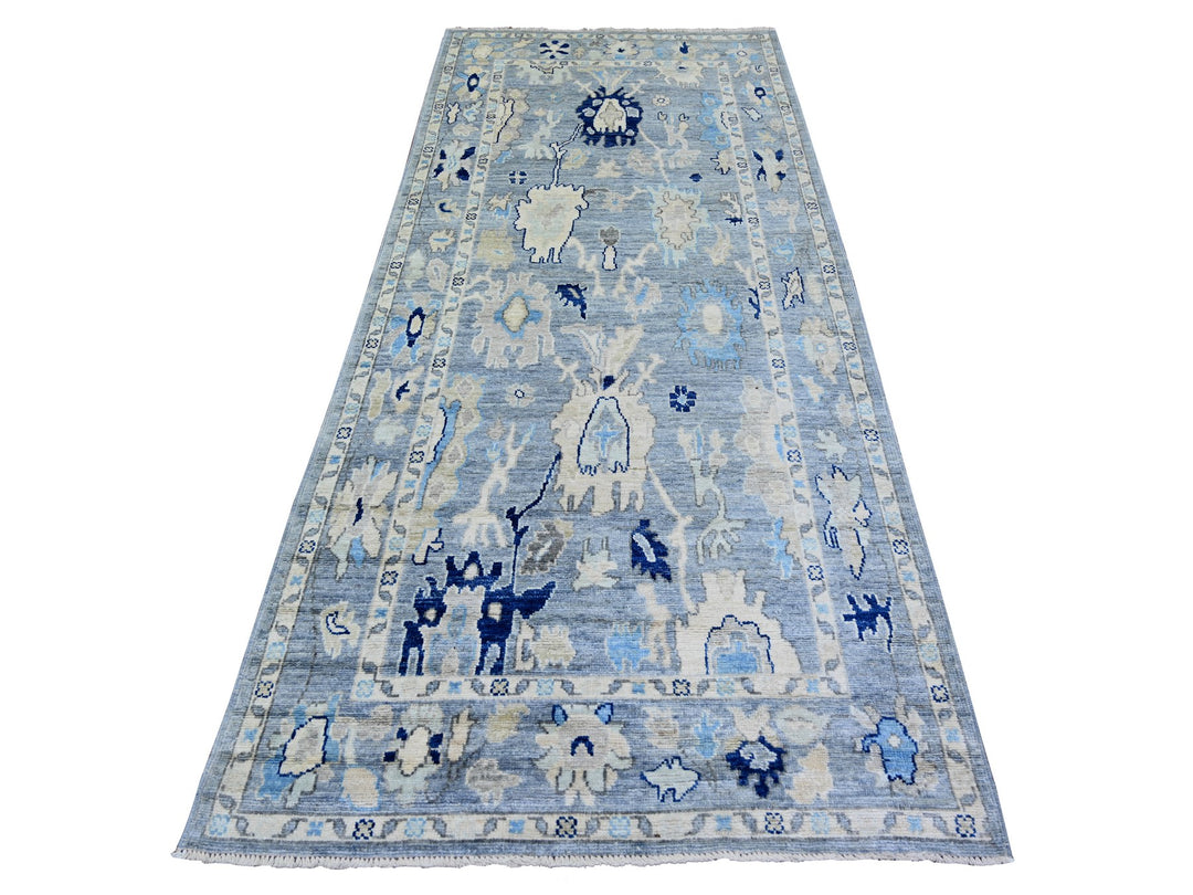 4'2" x 9'5" New Hand Knotted Blue Wool Runner Oriental Rug - MOA10273414