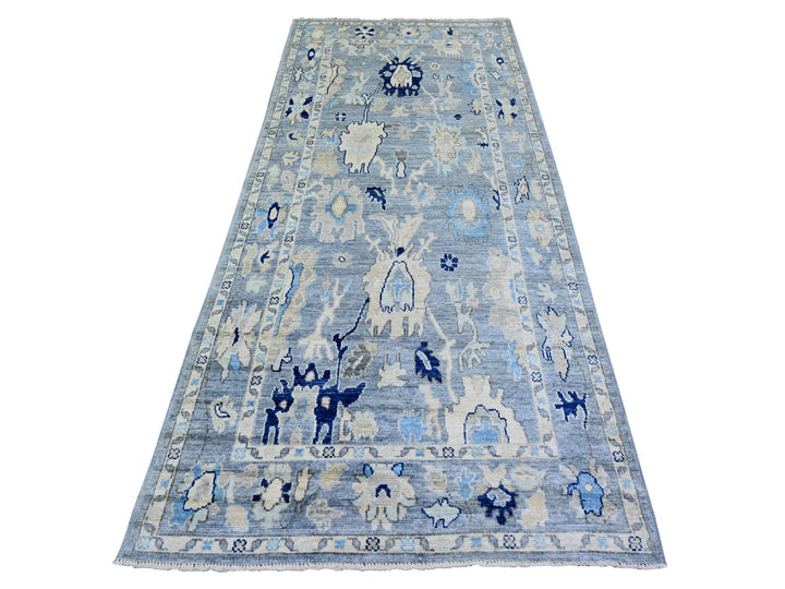 4'2" x 9'5" New Hand Knotted Blue Wool Runner Oriental Rug - MOA10273414