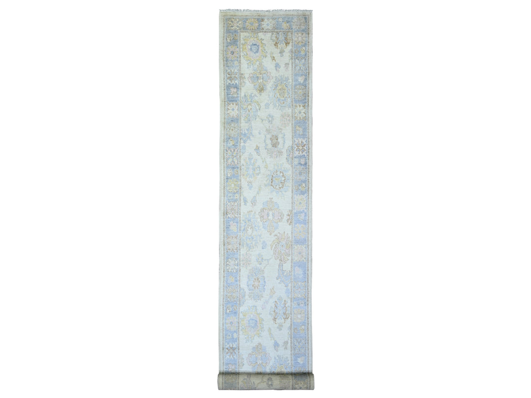 2'8" x 17'3" New Hand Knotted Ivory Wool Runner Oriental Rug - MOA10273433