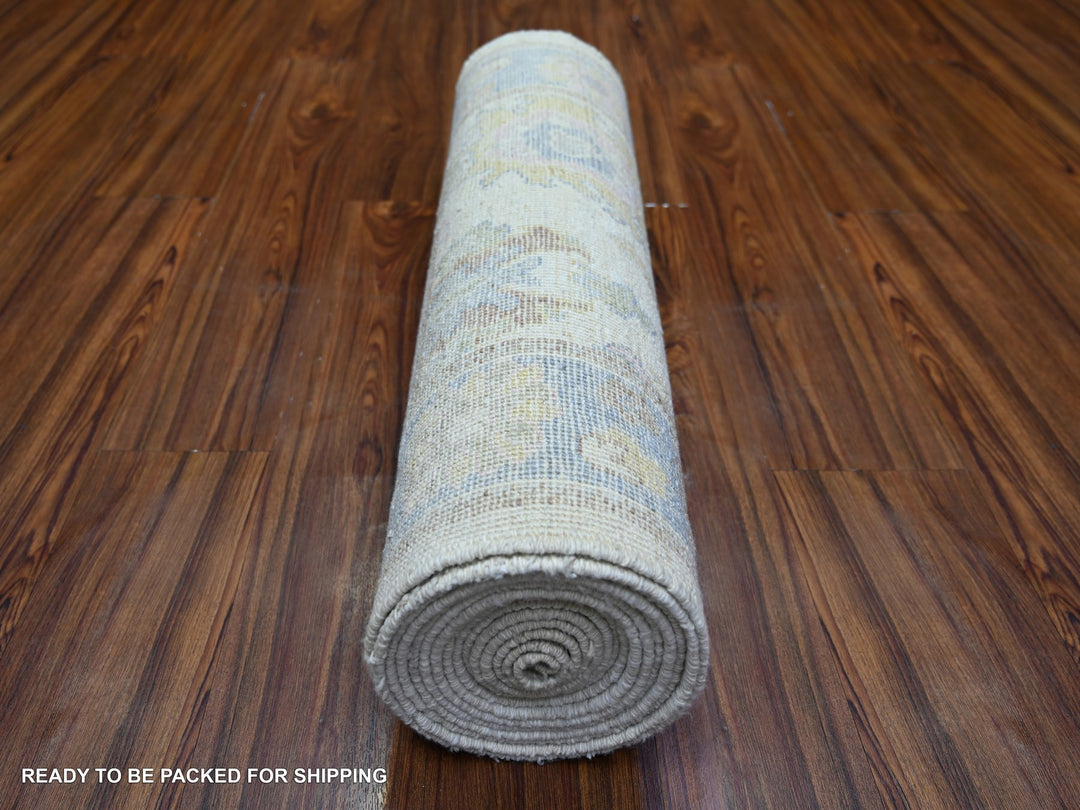 2'8" x 17'3" New Hand Knotted Ivory Wool Runner Oriental Rug - MOA10273433