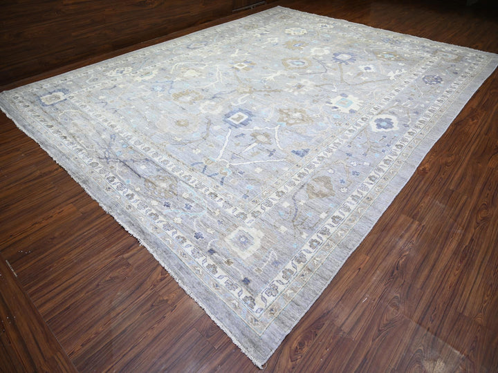 12'0" x 15'6" New Hand Knotted Grey Wool Rectangle Oriental Rug - MOA10273447