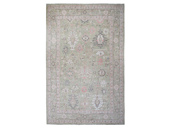 13'10" x 19'8" New Hand Knotted Green Wool Rectangle Oriental Rug - MOA10273448