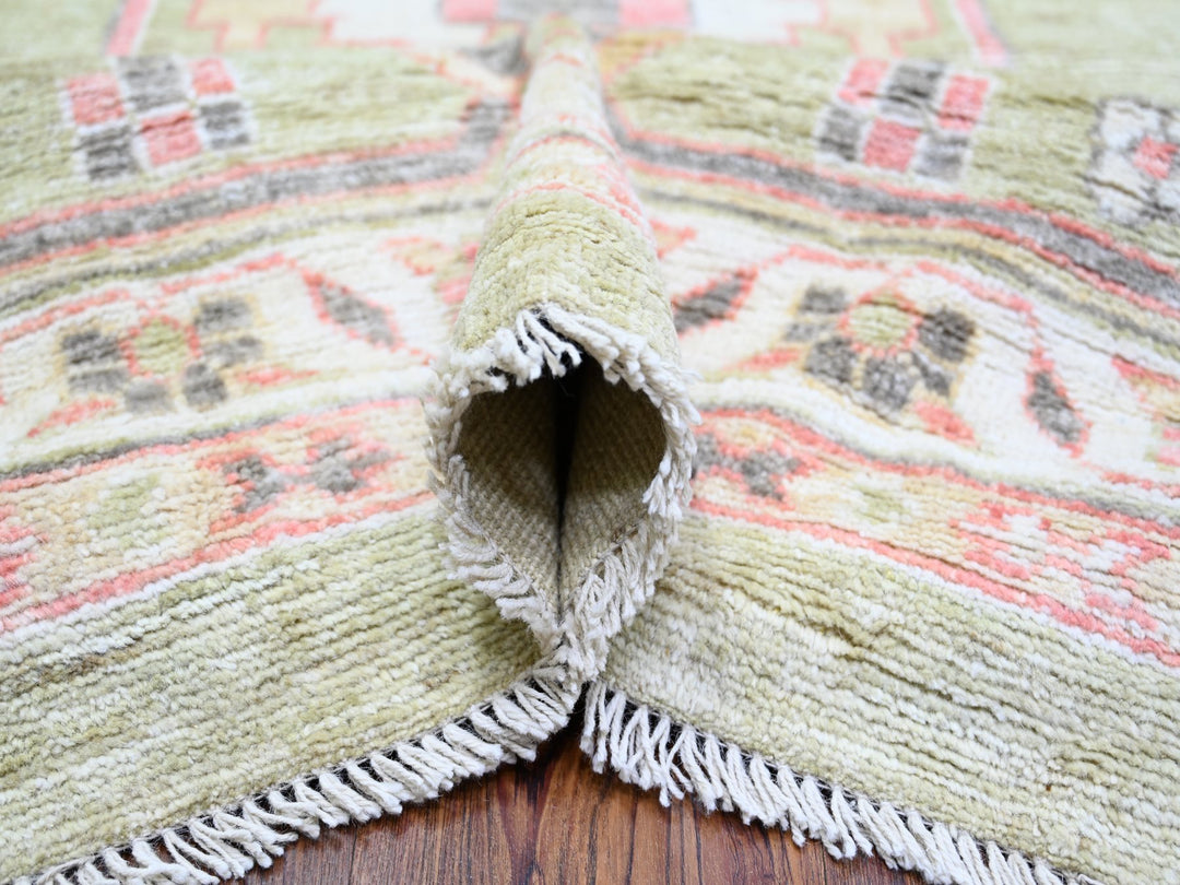 13'10" x 19'8" New Hand Knotted Green Wool Rectangle Oriental Rug - MOA10273448