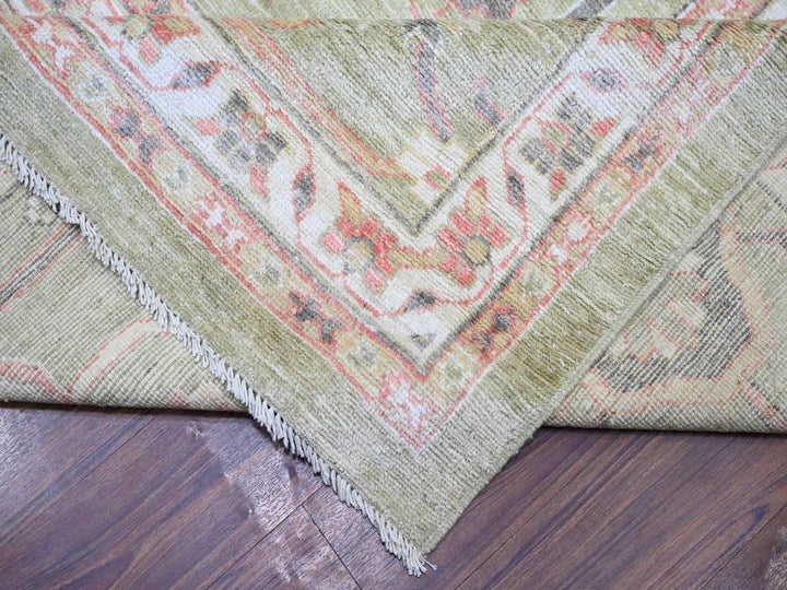 13'10" x 19'8" New Hand Knotted Green Wool Rectangle Oriental Rug - MOA10273448