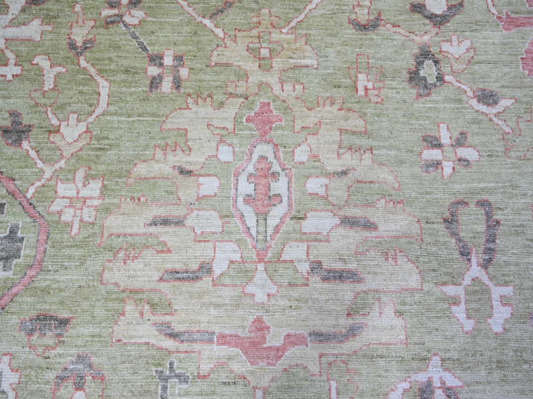 13'10" x 19'8" New Hand Knotted Green Wool Rectangle Oriental Rug - MOA10273448