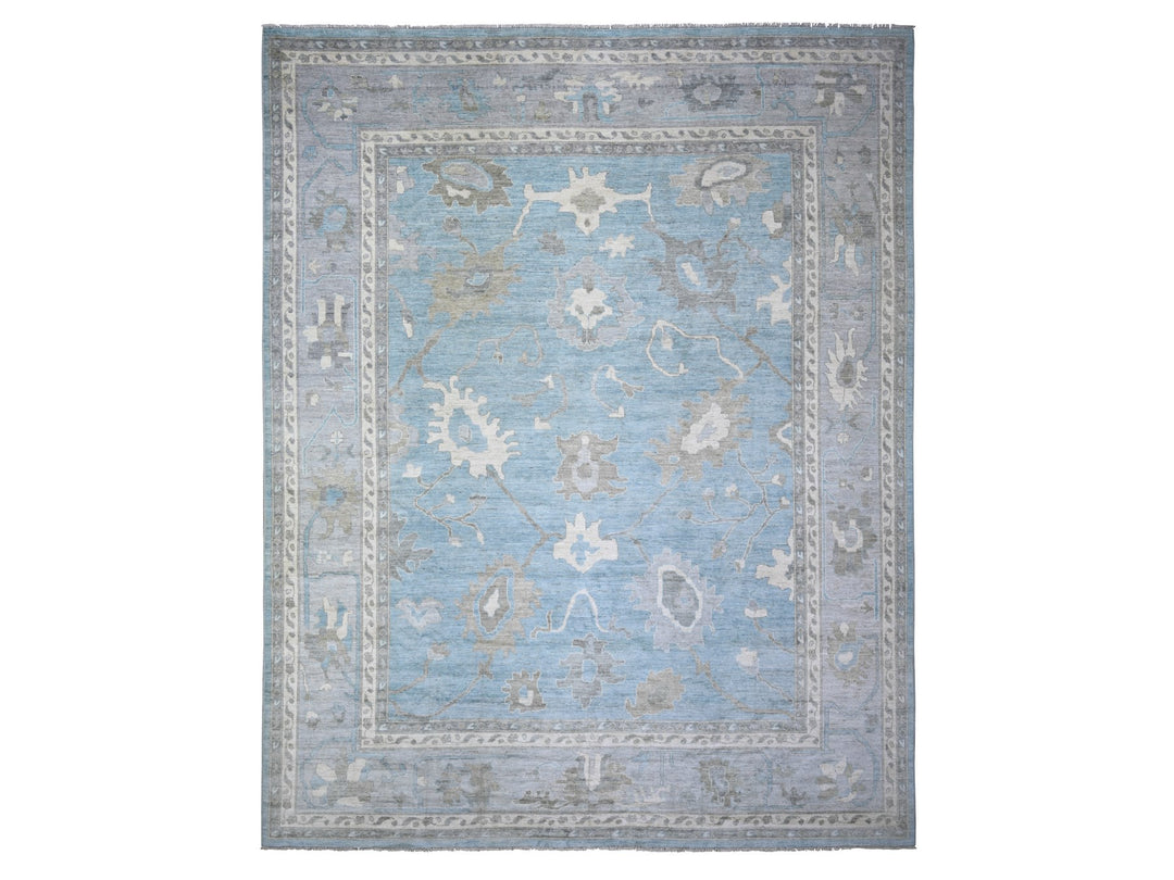 12'1" x 14'10" New Hand Knotted Blue Wool Rectangle Oriental Rug - MOA10273457