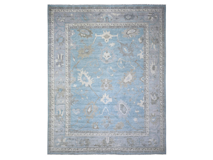 12'1" x 14'10" New Hand Knotted Blue Wool Rectangle Oriental Rug - MOA10273457