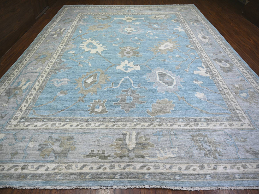 12'1" x 14'10" New Hand Knotted Blue Wool Rectangle Oriental Rug - MOA10273457