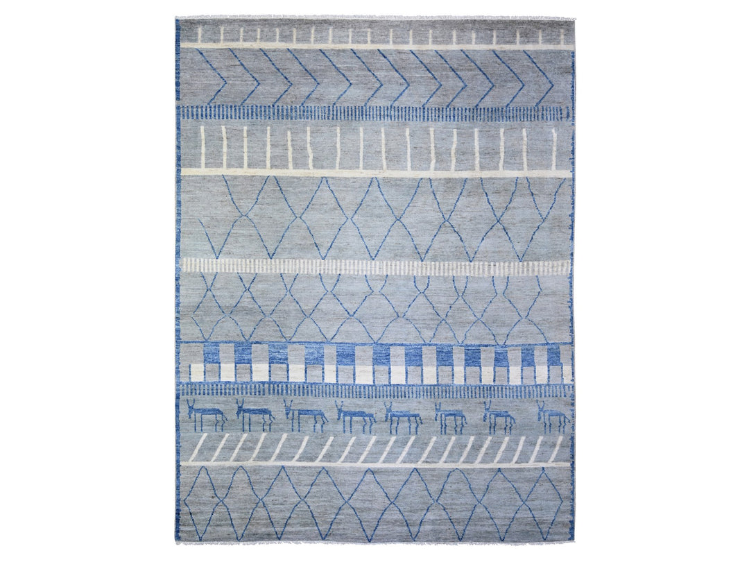 8'9" x 11'6" New Hand Knotted Grey Wool Rectangle Oriental Rug - MOA10273475