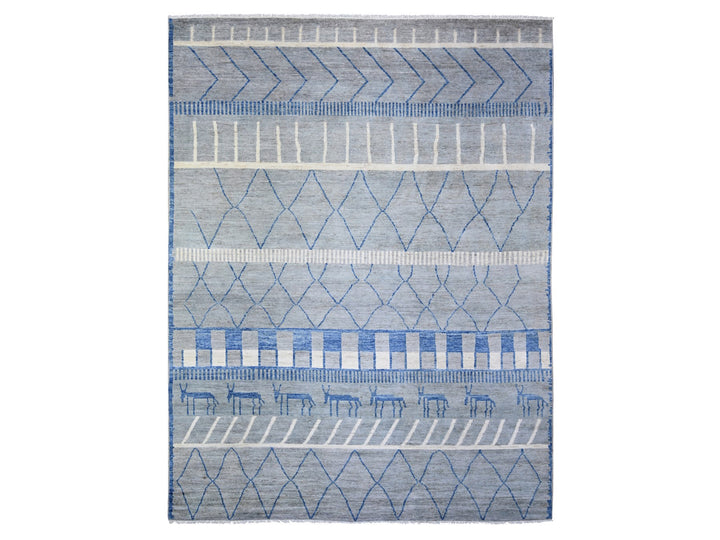8'9" x 11'6" New Hand Knotted Grey Wool Rectangle Oriental Rug - MOA10273475