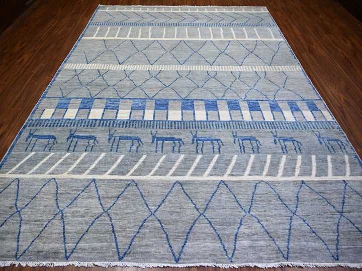 8'9" x 11'6" New Hand Knotted Grey Wool Rectangle Oriental Rug - MOA10273475