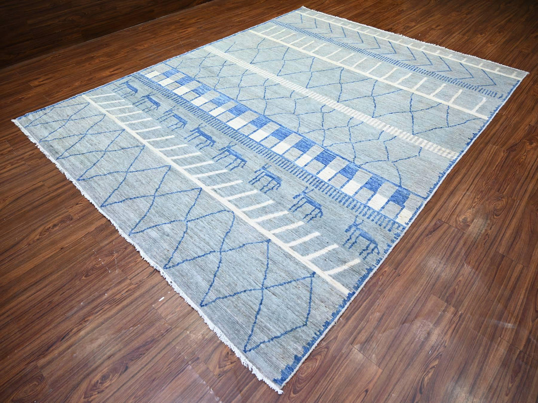 8'9" x 11'6" New Hand Knotted Grey Wool Rectangle Oriental Rug - MOA10273475