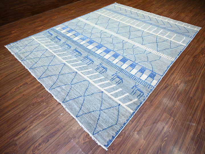 8'9" x 11'6" New Hand Knotted Grey Wool Rectangle Oriental Rug - MOA10273475