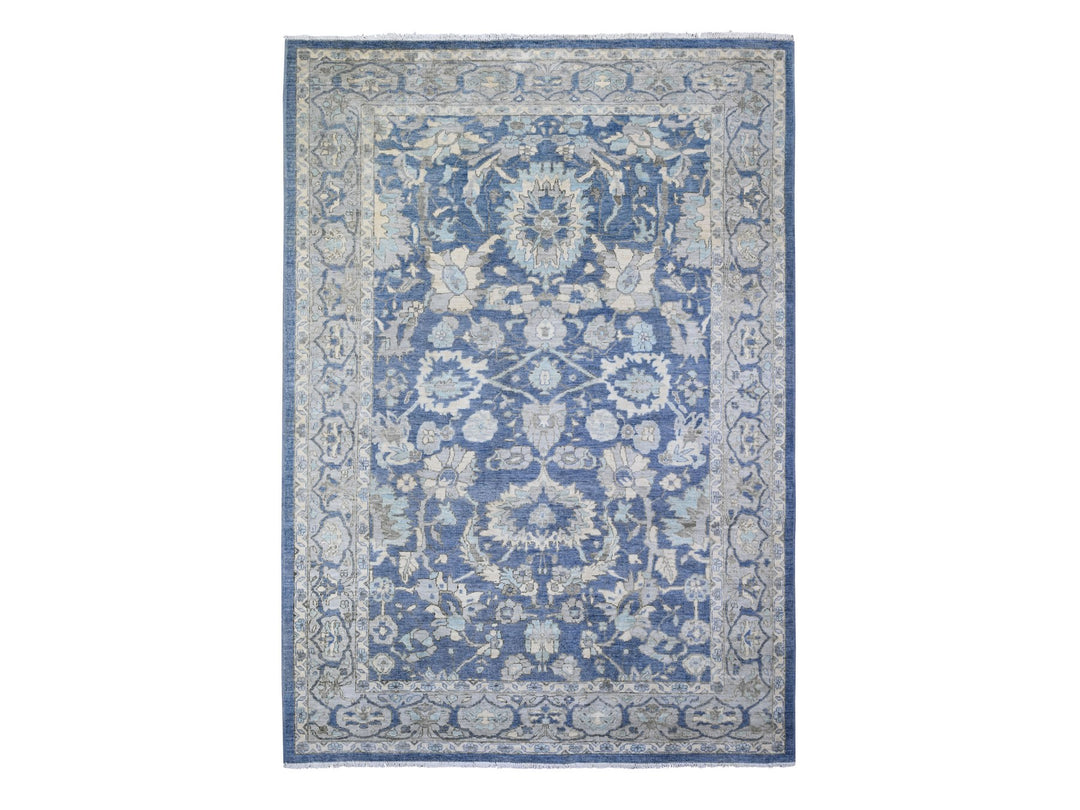 6'2" x 8'10" New Hand Knotted Blue Wool Rectangle Oriental Rug - MOA10273483