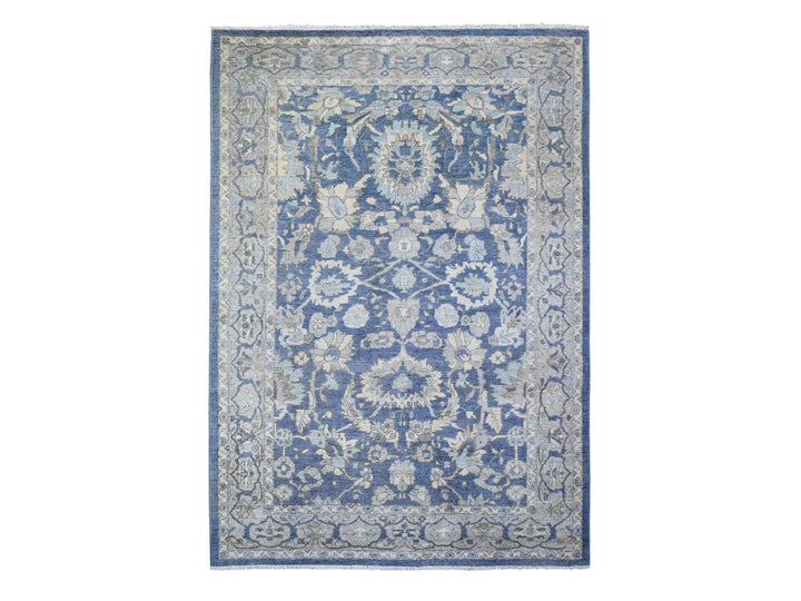 6'2" x 8'10" New Hand Knotted Blue Wool Rectangle Oriental Rug - MOA10273483