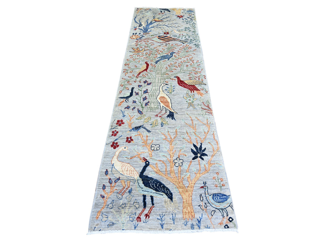 2'8" x 9'6" New Hand Knotted Grey Wool Runner Oriental Rug - MOA10273488