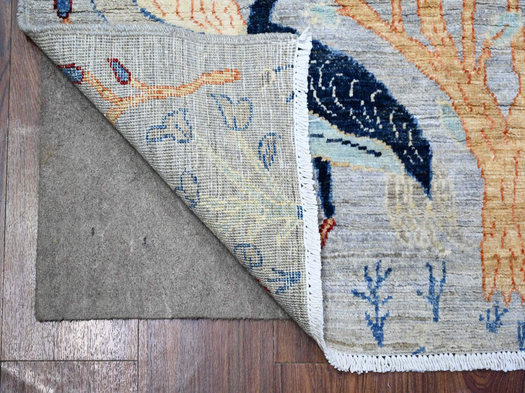 2'8" x 9'6" New Hand Knotted Grey Wool Runner Oriental Rug - MOA10273488