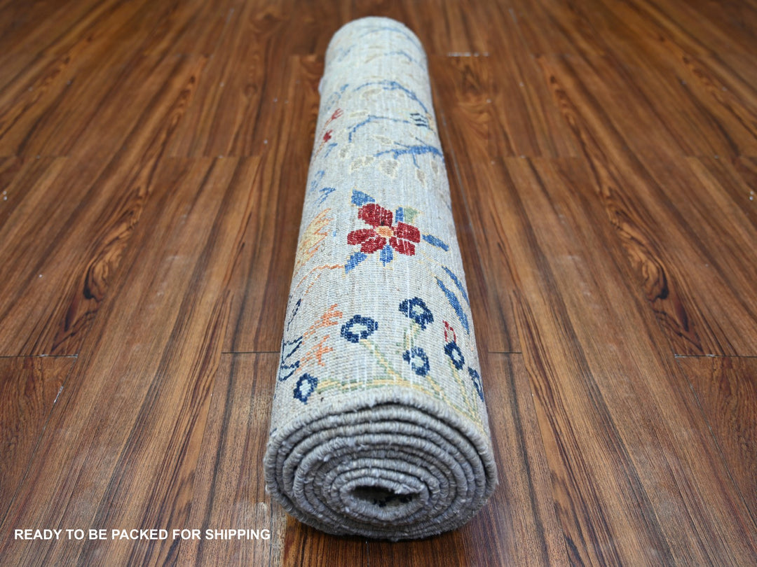 2'8" x 9'6" New Hand Knotted Grey Wool Runner Oriental Rug - MOA10273488