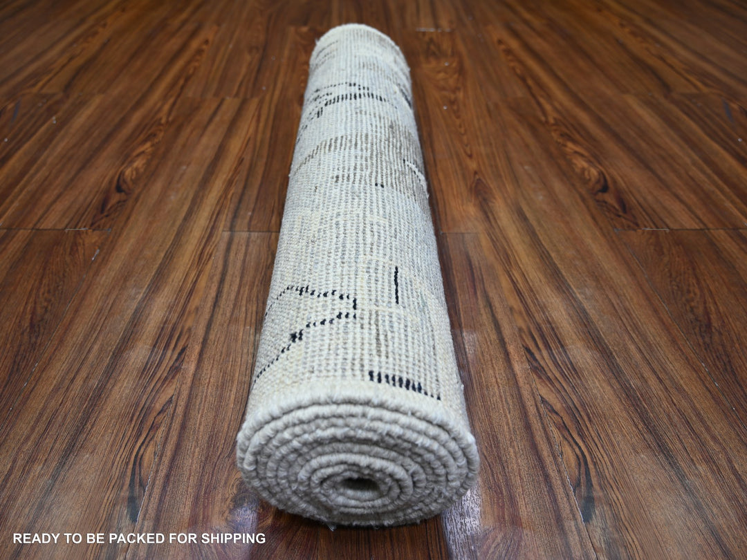 2'7" x 9'9" New Hand Knotted Ivory Wool Runner Oriental Rug - MOA10273489