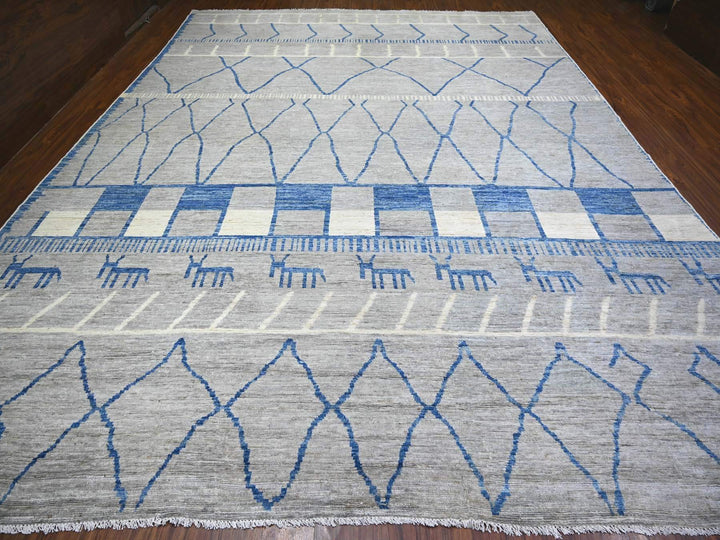 11'9" x 15'7" New Hand Knotted Grey Wool Rectangle Oriental Rug - MOA10273491