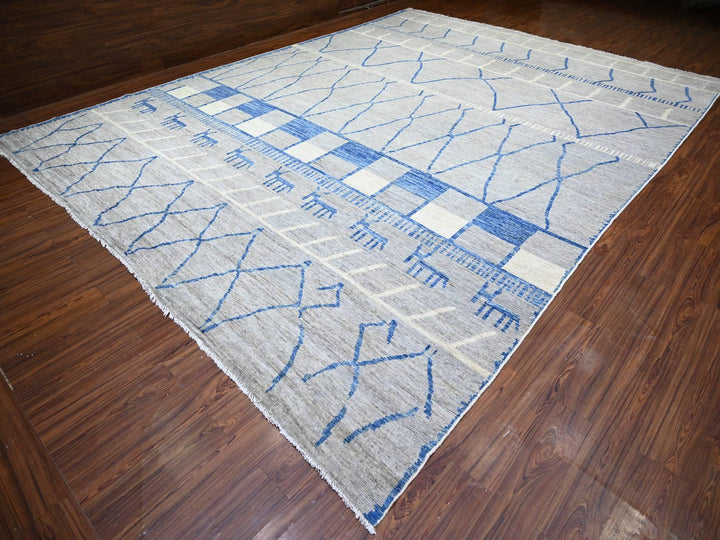 11'9" x 15'7" New Hand Knotted Grey Wool Rectangle Oriental Rug - MOA10273491