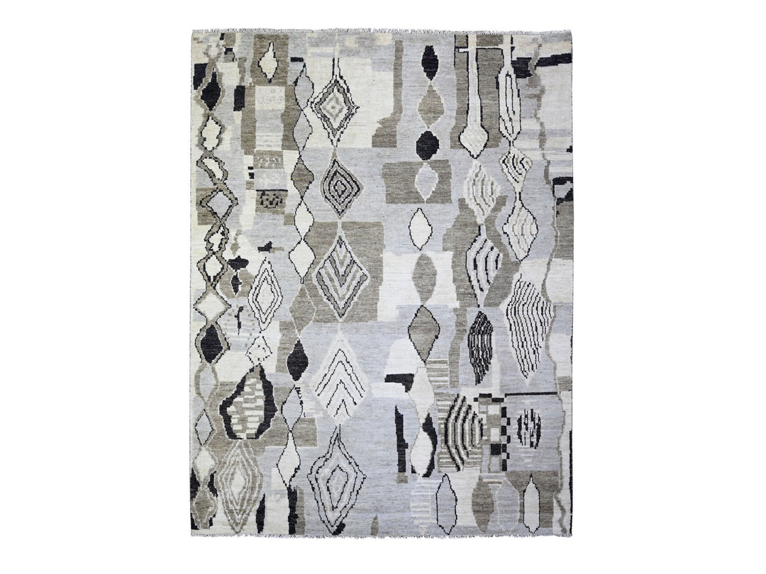 7'4" x 9'6" New Hand Knotted Ivory Wool Rectangle Oriental Rug - MOA10273492