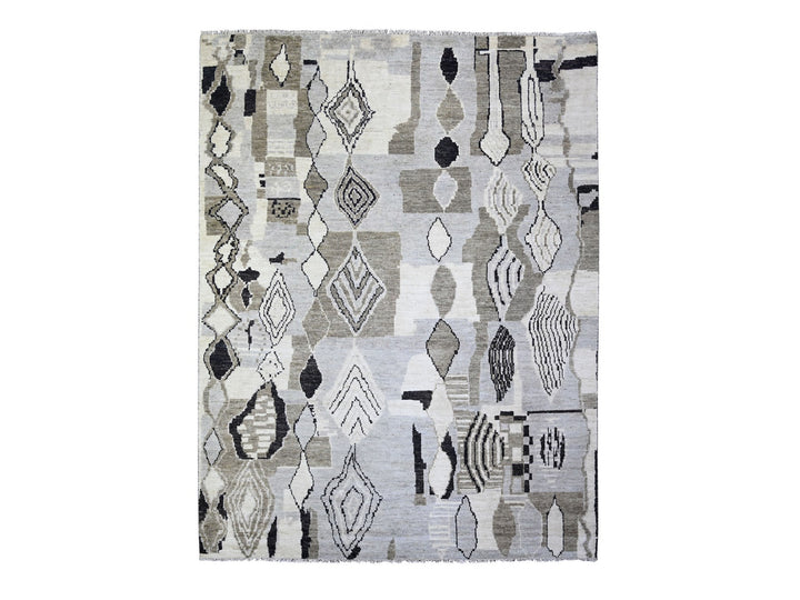 7'4" x 9'6" New Hand Knotted Ivory Wool Rectangle Oriental Rug - MOA10273492