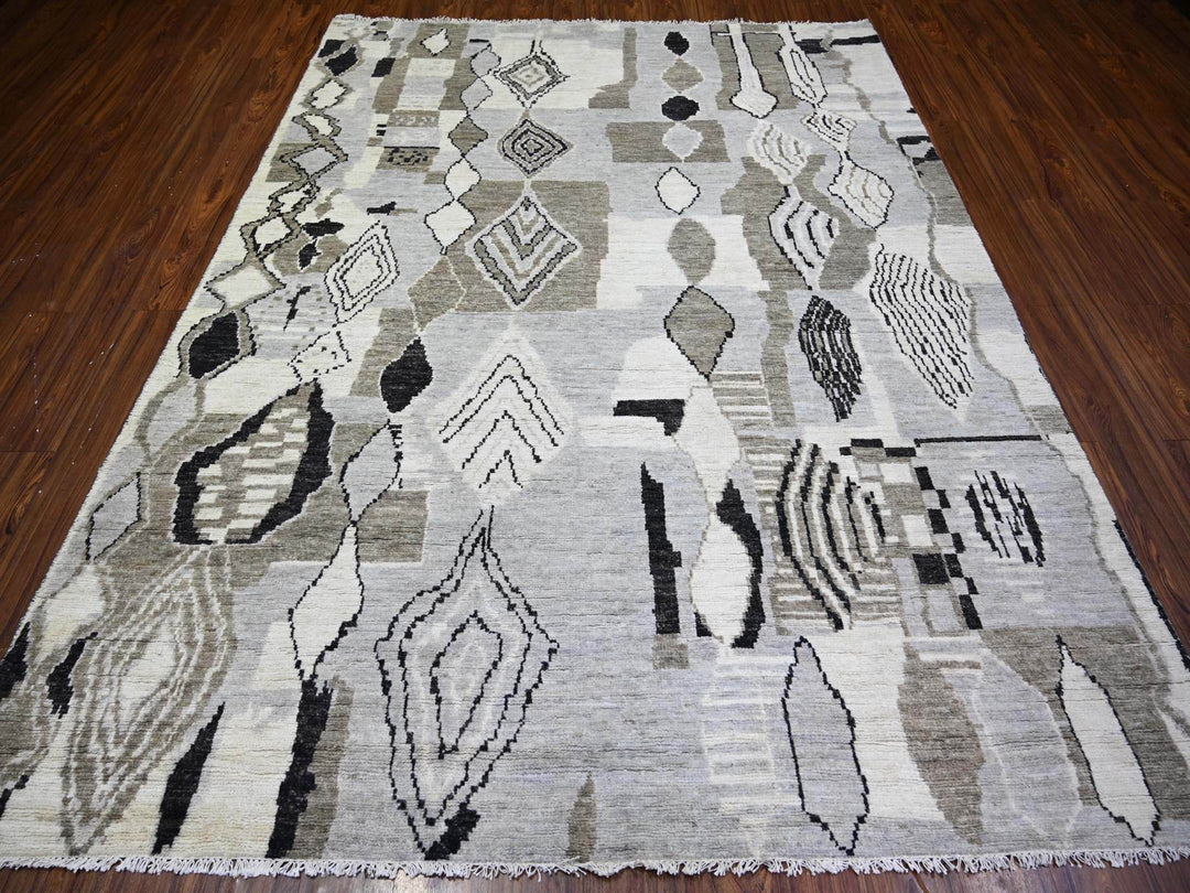 7'4" x 9'6" New Hand Knotted Ivory Wool Rectangle Oriental Rug - MOA10273492