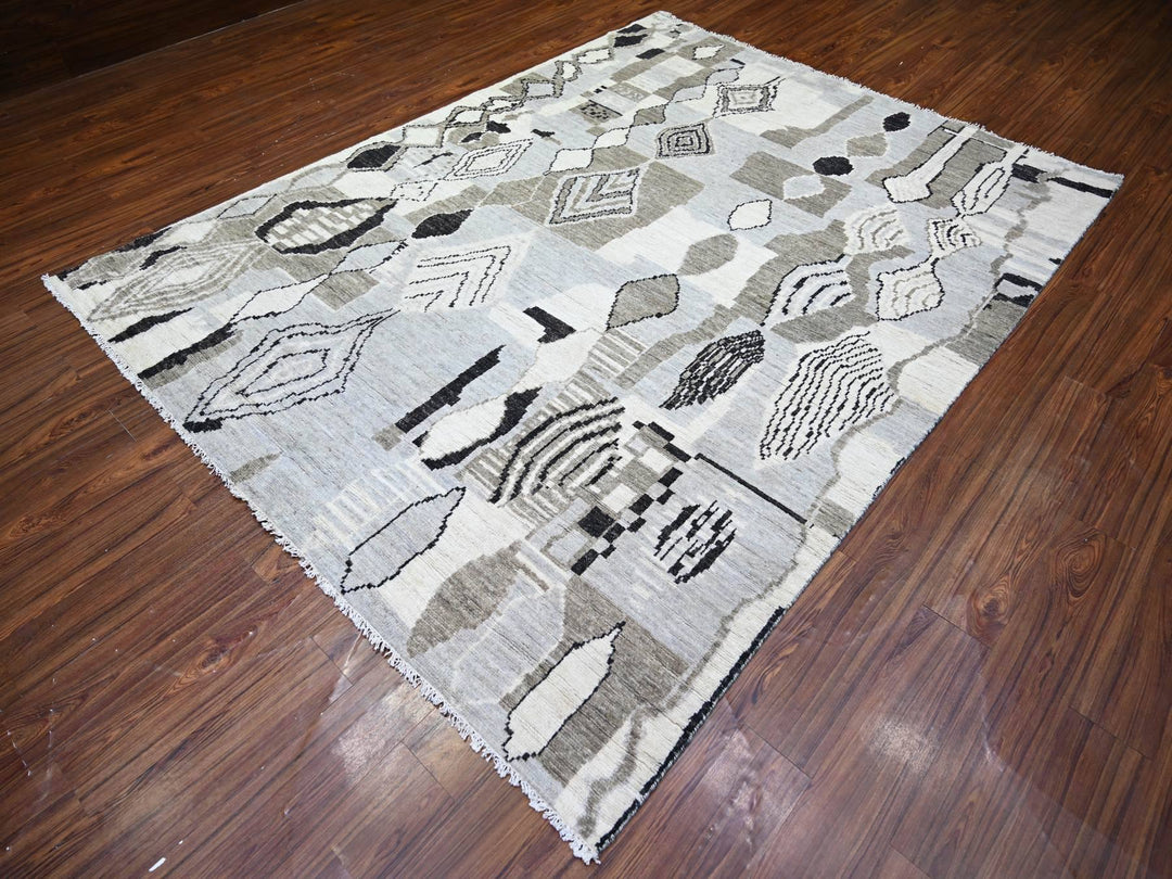 7'4" x 9'6" New Hand Knotted Ivory Wool Rectangle Oriental Rug - MOA10273492