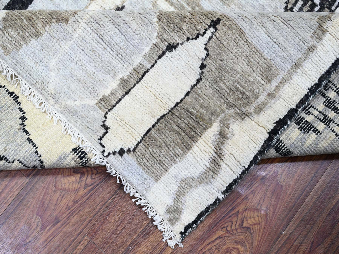 7'4" x 9'6" New Hand Knotted Ivory Wool Rectangle Oriental Rug - MOA10273492