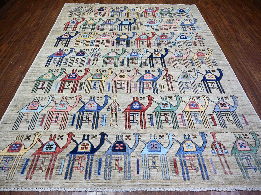 8'2" x 9'9" New Hand Knotted Beige Wool Rectangle Oriental Rug - MOA10273526
