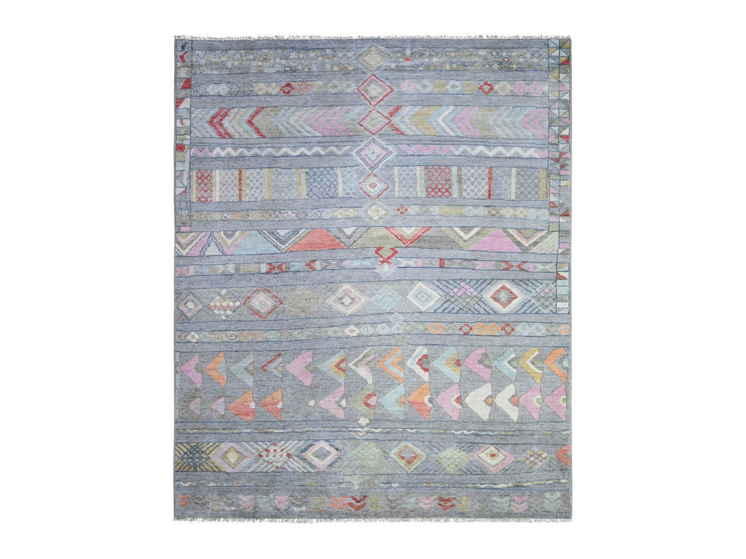 8'2" x 9'8" New Hand Knotted Grey Wool Rectangle Oriental Rug - MOA10273527