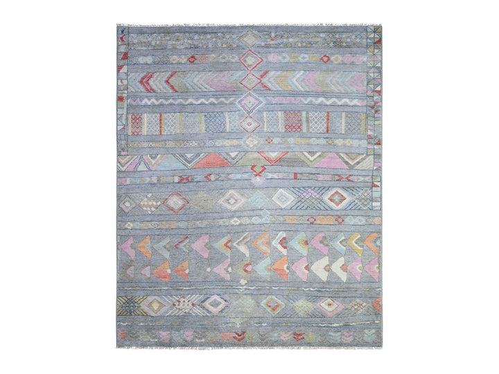 8'2" x 9'8" New Hand Knotted Grey Wool Rectangle Oriental Rug - MOA10273527
