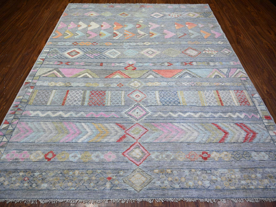 8'2" x 9'8" New Hand Knotted Grey Wool Rectangle Oriental Rug - MOA10273527