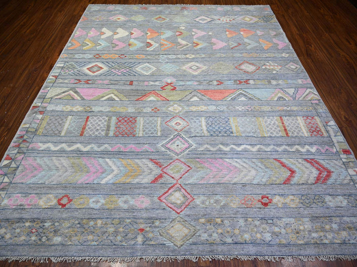 8'2" x 9'8" New Hand Knotted Grey Wool Rectangle Oriental Rug - MOA10273527