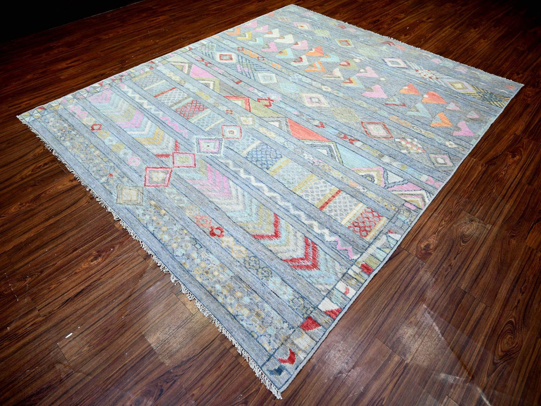 8'2" x 9'8" New Hand Knotted Grey Wool Rectangle Oriental Rug - MOA10273527