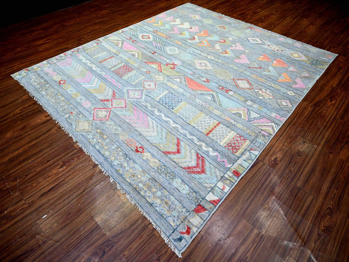 8'2" x 9'8" New Hand Knotted Grey Wool Rectangle Oriental Rug - MOA10273527
