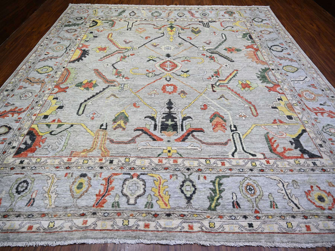 11'7" x 11'9" New Hand Knotted Grey Wool Square Oriental Rug - MOA10273529