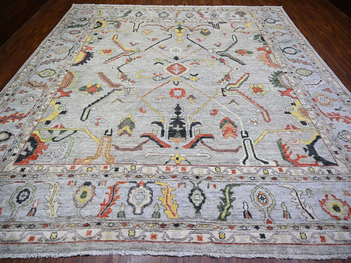 11'7" x 11'9" New Hand Knotted Grey Wool Square Oriental Rug - MOA10273529
