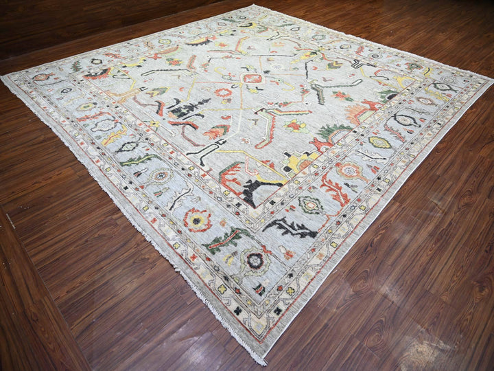 11'7" x 11'9" New Hand Knotted Grey Wool Square Oriental Rug - MOA10273529