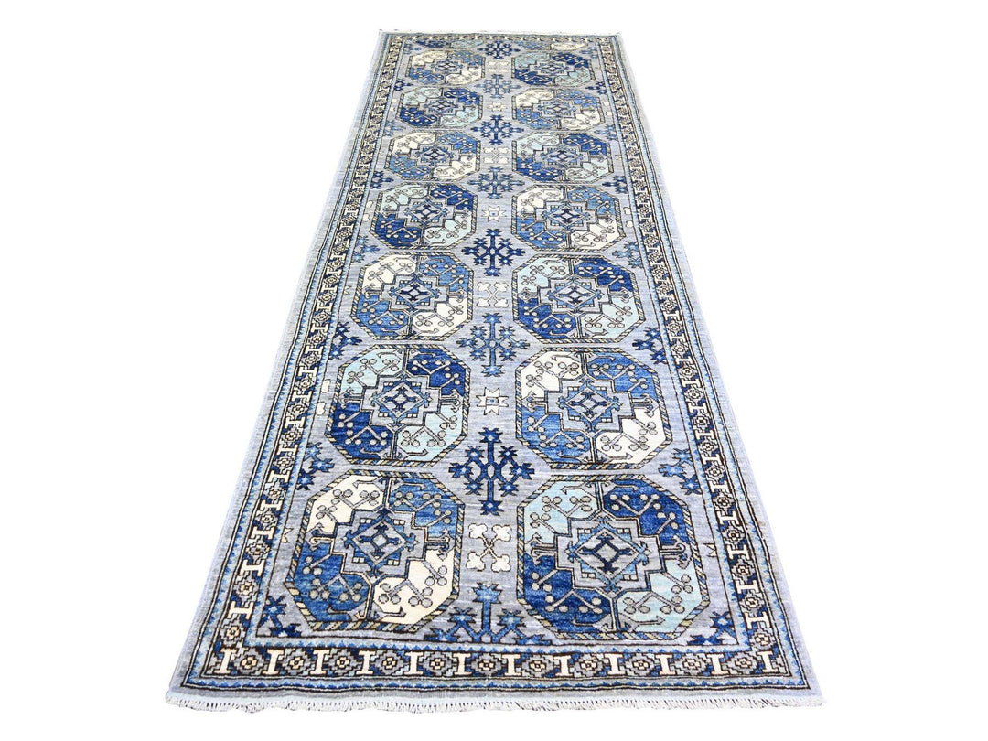 4'0" x 10'1" New Hand Knotted Grey Wool Runner Oriental Rug - MOA10273558