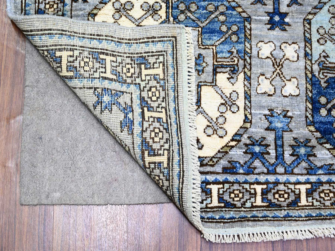 4'0" x 10'1" New Hand Knotted Grey Wool Runner Oriental Rug - MOA10273558