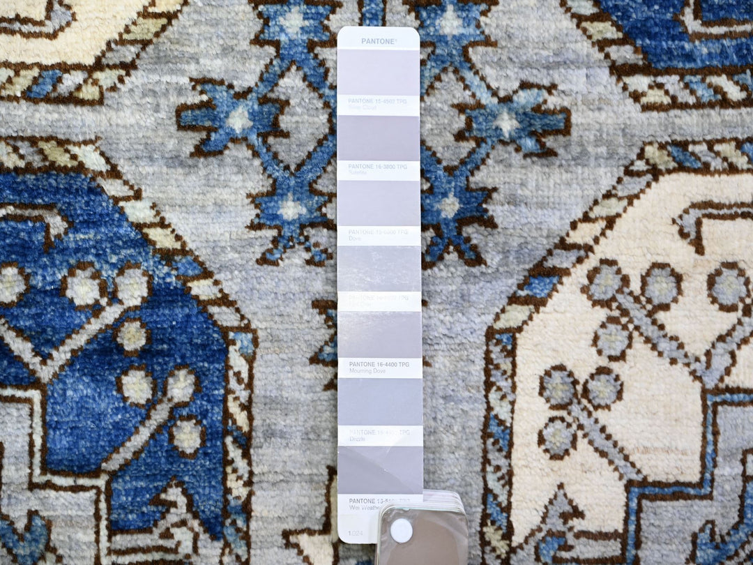 4'0" x 10'1" New Hand Knotted Grey Wool Runner Oriental Rug - MOA10273558