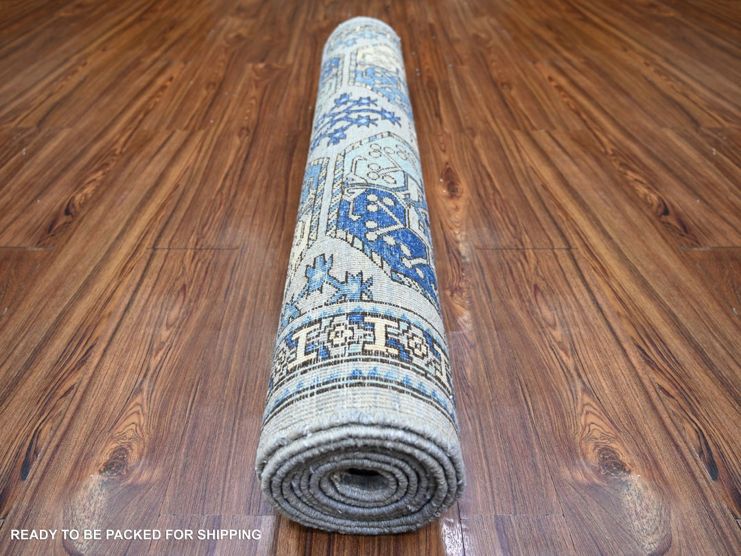 4'0" x 10'1" New Hand Knotted Grey Wool Runner Oriental Rug - MOA10273558