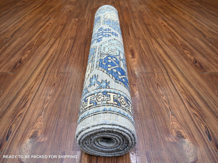 4'0" x 10'1" New Hand Knotted Grey Wool Runner Oriental Rug - MOA10273558
