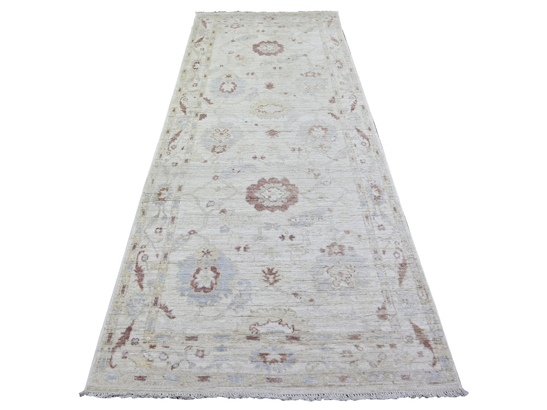 3'10" x 9'8" New Hand Knotted Grey Wool Runner Oriental Rug - MOA10273585