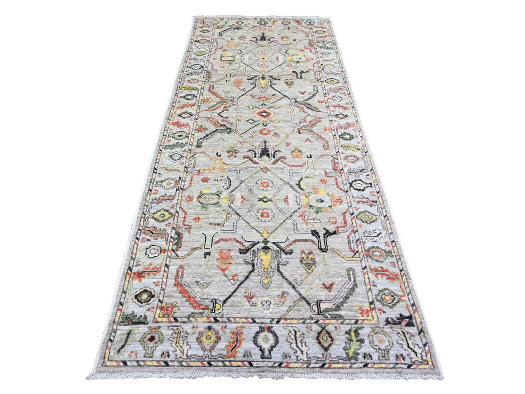 4'0" x 9'10" New Hand Knotted Grey Wool Runner Oriental Rug - MOA10273588