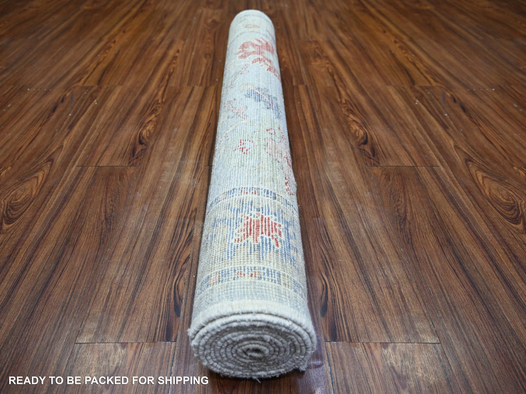 4'0" x 10'0" New Hand Knotted Grey Wool Runner Oriental Rug - MOA10273597